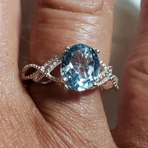 D'joy Jewelry - Genuine Sky Blue Topaz Loose Braid Solitaire Ring  925 Sterling Silver 3.00 ctw